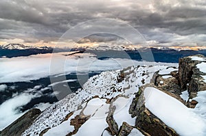 Mountain range view with rising sun, Banff, Rocky mountains, Can