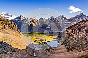 Mountain range view from Sentinel pass, Rocky mountains, Canada