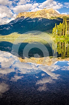 Mountain range and water reflection, Emerald lake, Canada