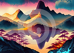 Mountain range wave background with midnight blue, light gray and moderate violet colors on digital art concept