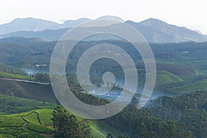 Mountain ranges covered in fog in Munnar