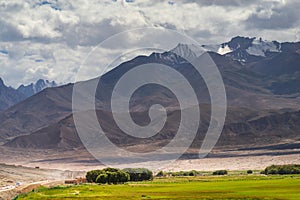 Mountain ranges,desert,pasture and cloudscape