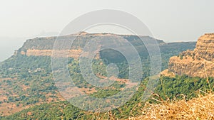 Mountain Ranges of Lohagad Fort in Western Sahyadri Ghats of Maharashtra, India