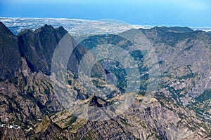 Mountain ranges in Reunion Island from above