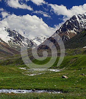 Mountain ravine and clouds