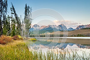 Mountain reflection with grasses in Idaho