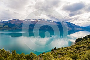 Mountain & reflection lake from view point on the way to Glenorchy , New zealand
