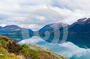 Mountain & reflection lake from view point on the way to Glenorchy, New Zealand