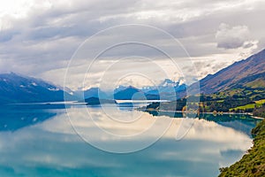 Mountain & reflection lake from view point on the way to Glenorchy, South island of New Zealand