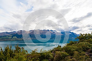 Mountain & reflection lake view point on the way to Glenorchy, South island of New Zealand