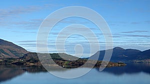 Nasvatnet lake in Eide on autumn day on Atlantic Road in Norway