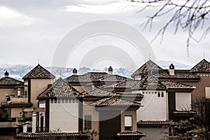 Mountain residential areas and snowy landscape in southern Spain