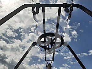 Mountain Resort Chairlift. Old Ski Center equipment.