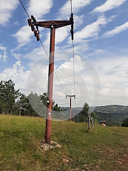 Mountain Resort Chairlift. Old Ski Center equipment.