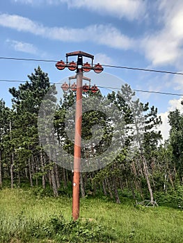 Mountain Resort Chairlift. Old Ski Center equipment.