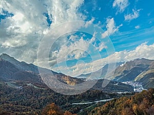 Mountain Resort. Panoramas of mountains, peaks of the Aibga ridge.