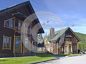 Mountain resort wooden hotel cottages