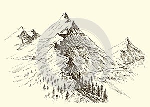 Mountain ridge hand drawing