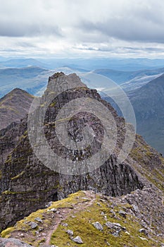 Mountain ridge leading to An Teallach Munros in Scottish Highlands