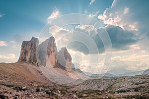 Mountain ridge view of Tre Cime di Lavaredo, South Tirol, Dolomites Italien Alps