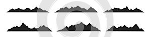 Mountain ridges peak silhouettes flat style design vector illustration set isolated on white background.