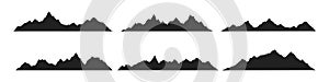 Mountain ridges peak silhouettes flat style design vector illustration set isolated on white background.