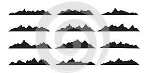 Mountain ridges peak silhouettes flat style design vector illustration set isolated on white background.