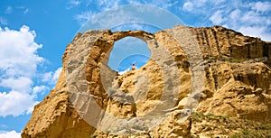 Mountain Ring in Kislovodsk, Stavropol Krai, Russia. Landscape of hole rock, Koltso in Russian and sky in summer, scenery of