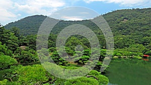 Mountain and Ritsurin Koen Garden Takamatsu Japan