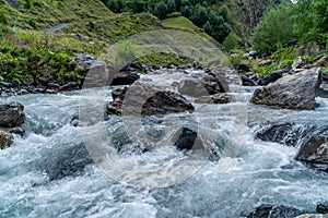 The mountain river Argun in Upper Khevsureti, Georgia