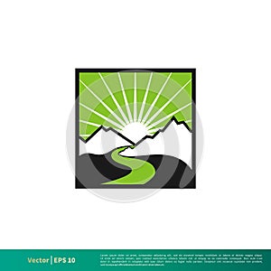 Mountain and River Badge Icon Vector Logo Template Illustration Design. Vector EPS 10.