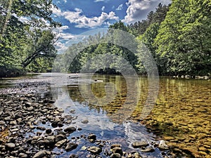 Mountain River with blue clouds