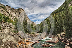 Mountain River with Blue Sky