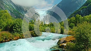 Mountain river and Brixdal glacier in the background. The Incredible Landscapes of Norway