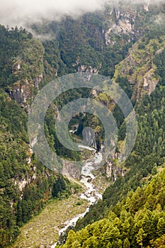 Mountain river in deep kanyin in Khumbu valley