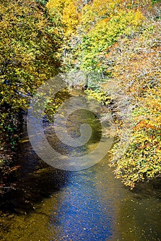 Mountain river and fall foliage in the Appalachians of western N