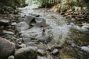 Mountain River Flows Though Rocks