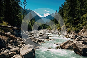 Mountain River and Forest in North Cascades National Park, Washington, USA