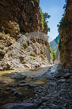 Mountain river gorge near Panta Vrexei in Evritania, Greece