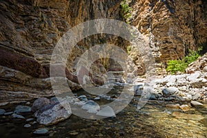 Mountain river gorge near Panta Vrexei in Evritania, Greece