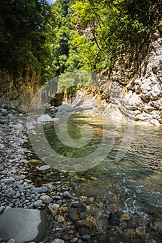 Mountain river gorge near Panta Vrexei in Evritania, Greece