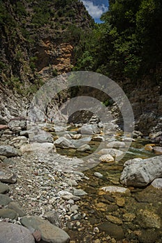 Mountain river gorge near Panta Vrexei in Evritania, Greece