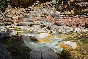 Mountain river gorge near Panta Vrexei in Evritania, Greece