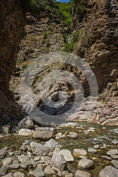 Mountain river gorge near Panta Vrexei in Evritania, Greece