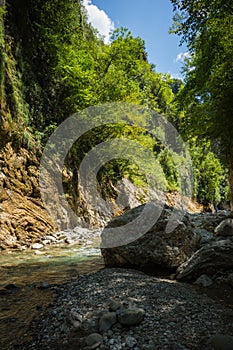 Mountain river gorge near Panta Vrexei in Evritania, Greece