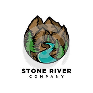 Mountain with river illustration logo design template