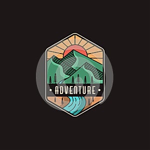 Mountain and river landscape adventure logo icon