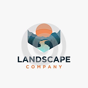 Mountain and river landscape adventure logo icon vector template