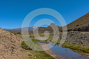 Mountain and river landscape near Neuquen, Argentina