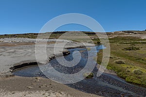 Mountain and river landscape near Neuquen, Argentina